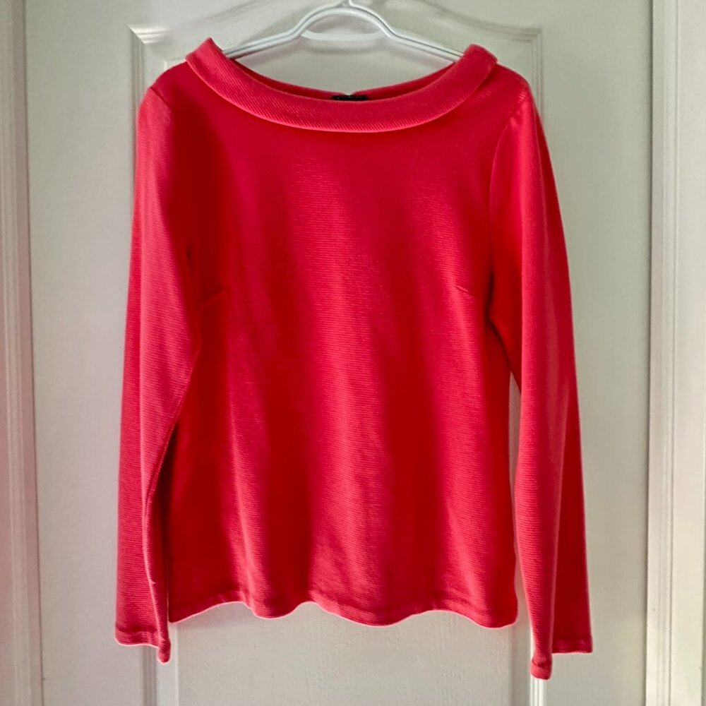 Talbots Back-button Pullover Long Sleeve Top Coral Orange Size M EUC